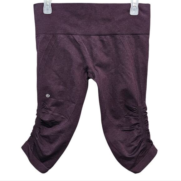 Lululemon In The Flow Crop II Heathered Bordeaux Drama Leggings Size 10 - Picture 7 of 8